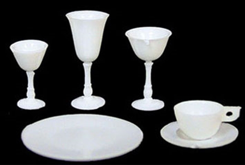 Dollhouse Miniature 4 Place White Dishes/Stemware Kit