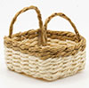 Square Basket with Handles, Cream/Brown