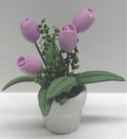Dollhouse Miniature Lav. Tulips/White Pot 1 3/4 Dollhouse Miniature Lav. Tulips/White Pot 1 3/4