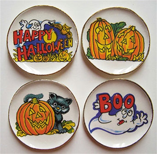 Dollhouse Miniature 4 'Boo' Halloween Platters