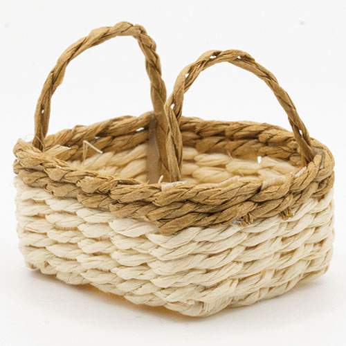 Square Basket with Handles, Cream/Brown