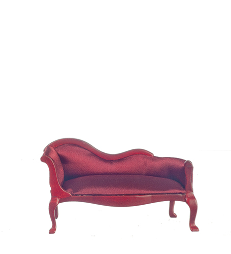 Chaise, Burgundy Satin, Mahogany