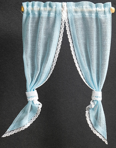 Dollhouse Miniature Demi Curtains: Tie Back, Blue