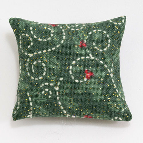 Pillow, Green Christmas Hearts Pattern