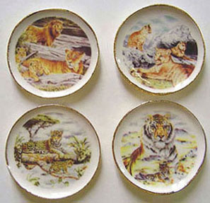 Dollhouse Miniature 4 Wild Cat Platters