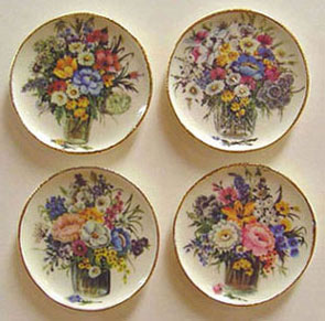 Dollhouse Miniature Flowers In Glasses Platters