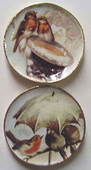 Dollhouse Miniature 2 Winter Bird Platters