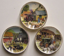 Dollhouse Miniature 3 Farm Scene Plates