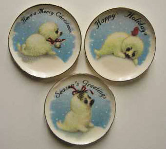 Dollhouse Miniature 3 Christmas Baby Seal Platters