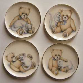 Dollhouse Miniature 4 Teddy Bear & Cat Platters