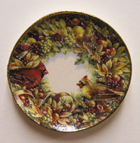 Dollhouse Miniature Wreath With Birds Platter