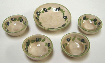 Dollhouse Miniature Serving Bowl Set, Olive Pattern
