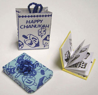 Dollhouse Miniature Chanukah Shopping Bag, Gift,& Book