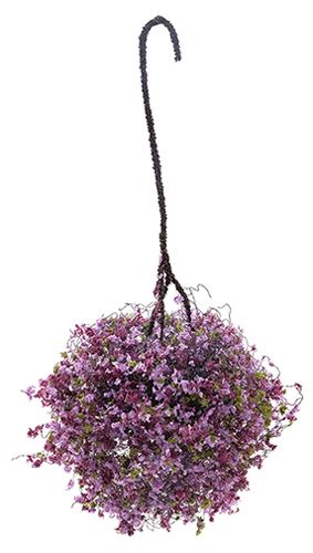 Dollhouse Miniature Hanging Basket: Burgundy-Mauve, Large