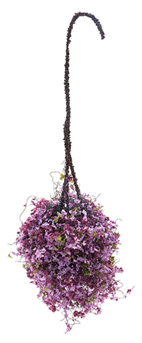 Dollhouse Miniature Hanging Basket: Burgundy-Mauve, Small