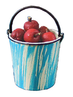 Dollhouse Miniature Apples In Flow Blue Pail