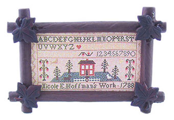 Dollhouse Miniature Sampler In Antique Leaf Frame