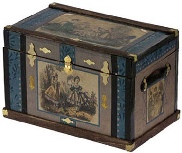 Dollhouse Miniature Lithograph Wooden Trunk Kit, Fashion