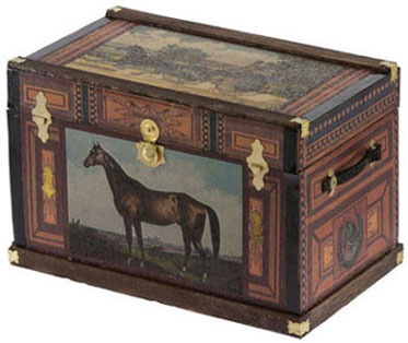 Dollhouse Miniature Lithograph Wooden Trunk Kit, Vintage Horse