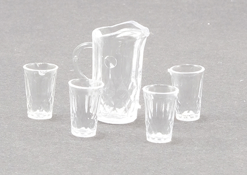 Dollhouse Miniature Crystal Pitcher W/4 Tumblers