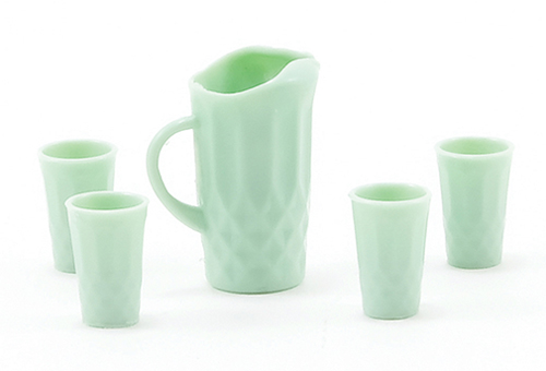 Dollhouse Miniature Pitcher & Glasses Set, Jadeite