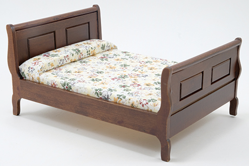 Dollhouse Miniature Sleigh Bed, Walnut