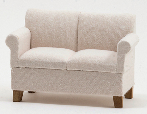 Dollhouse Miniature Loveseat, White Fabric