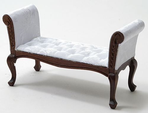 Dollhouse Miniature Settee, Walnut, with White Fabric