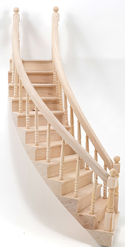 Dollhouse Miniature Stairs, 2-Rail, Right Curve, Assembled