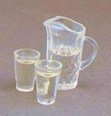 Dollhouse Miniature Water Pitcher w/2 Glasses