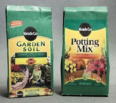 Dollhouse Miniature Miracle Gro Soil Set- Miracle Gro Potting Mix & Ga