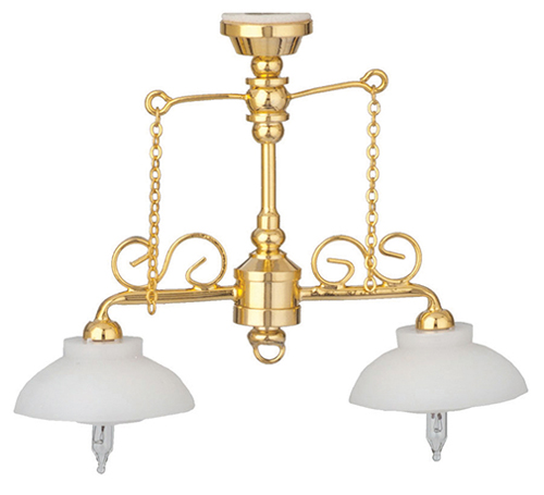 2-Arm Ornate Chandelier White Shades