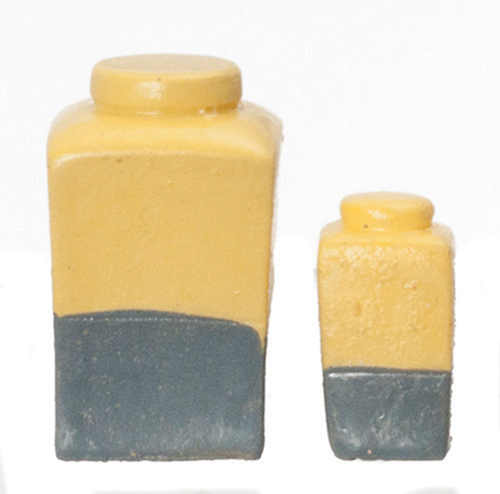 Dollhouse Miniature Resin Yellow/Gray Jars, 2Pc Set