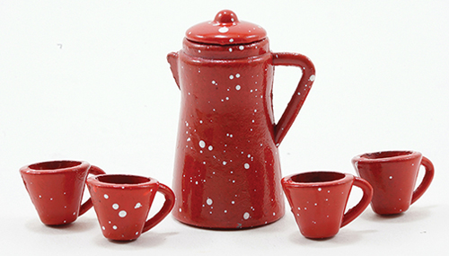 Dollhouse Miniature Red Enamelware Coffee Set, 6Pk