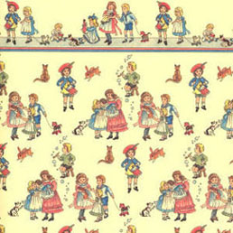 Dollhouse Miniature Wallpaper: Children On Dark Cream