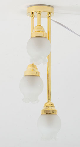 3 Ceiling Light with Frosted Floral Shade, Brass,  12 Volt