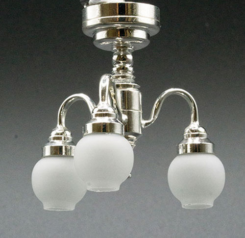 LED Battery 3 Arm Frosted Globe Silver Chandelier with Wand, CR1632 Battery Included, 3 Volt