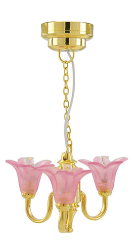 LED Battery 3 Up Tulip Pink Chandelier with Wand, CR1632 Battery Included, 3 Volt