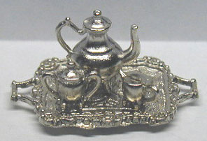 Dollhouse Miniature S/4 Old Silver Tea Set