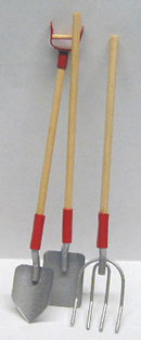 Dollhouse Miniature S/3 Spade, Shovel, Pitch Fork