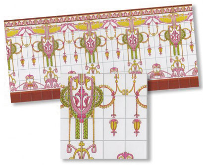 Dollhouse Miniature Nouveau Wall Tiles, 4pc